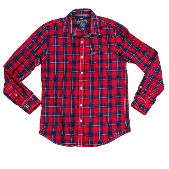 Men's American Rag Small Shirt Plaid Red Blue Long Sleeve Button Front Pocket - Picture 3 of 9